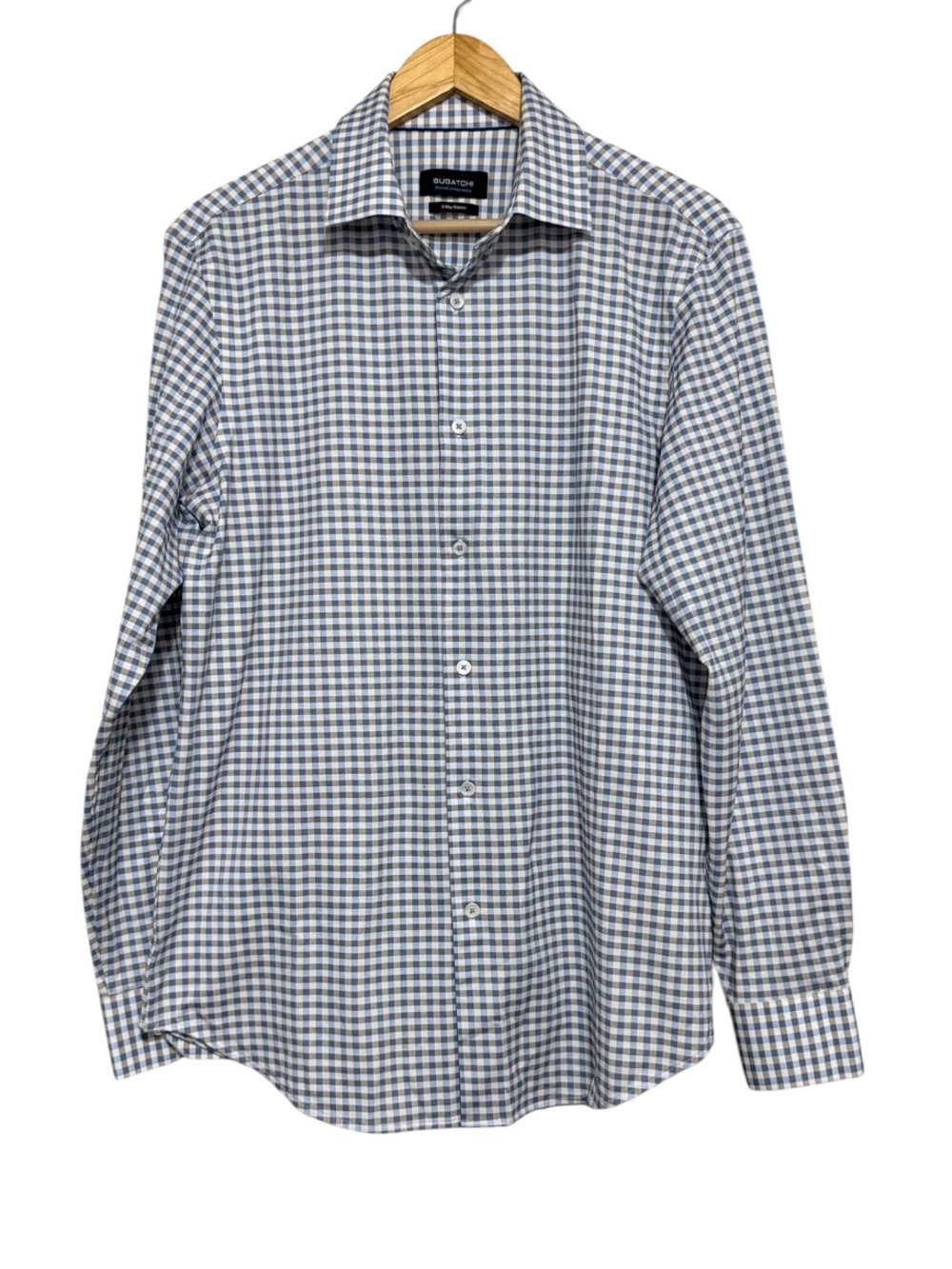 Bugatchi OoohCotton Tech 8 Way Stretch Mens Medium Gingham Check Button Up Shirt